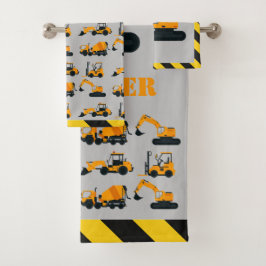 Conjunto De Toalhas Boys Construction Diggers Personalised Towers Set