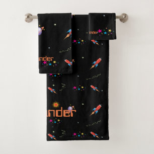 Conjunto De Toalhas Boys Personal Name Space Rocket