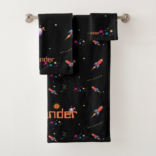 Conjunto De Toalhas Boys Personal Name Space Rocket (Insitu)