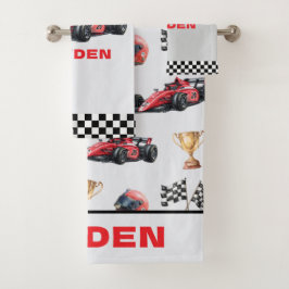 Conjunto De Toalhas Boys Red Racing Car Pattern Personalised 