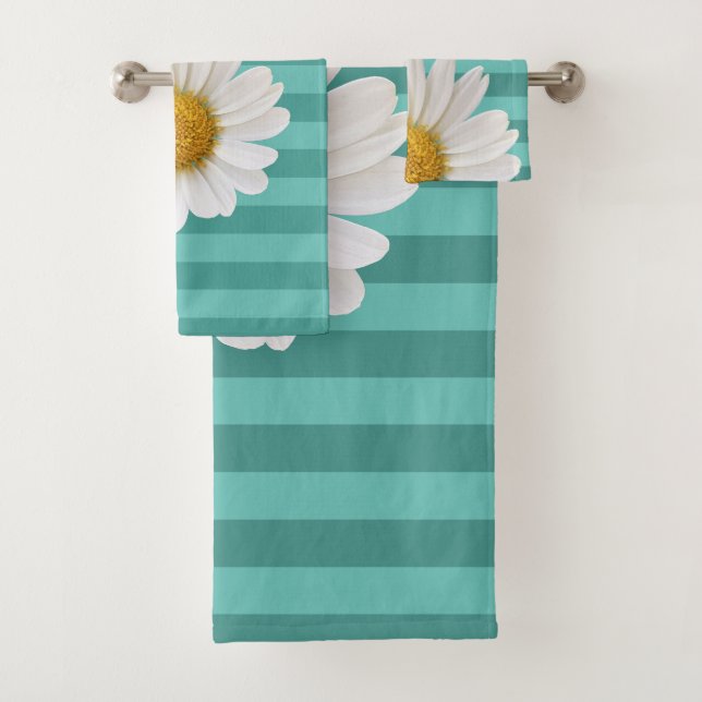 Conjunto De Toalhas Branca Daisy Teal Strike Personalizado (Insitu)