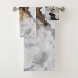 Conjunto De Toalhas Branca de Artsy Moderna, Preta e Dourada