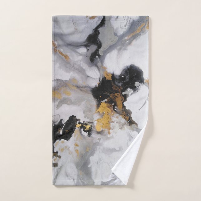 Conjunto De Toalhas Branca de Artsy Moderna, Preta e Dourada (Toalha de mão)