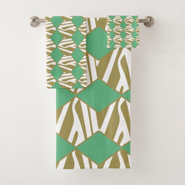 Conjunto De Toalhas Branca geométrica boêmica, bege e turquesa (Insitu)