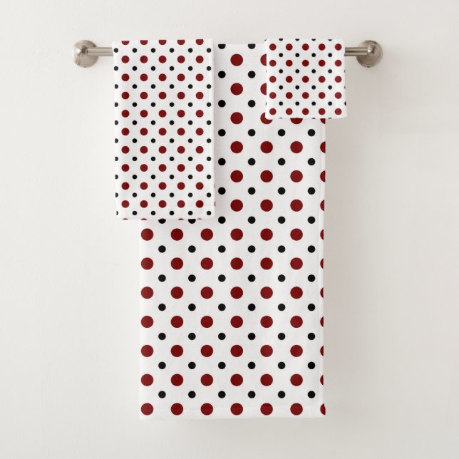 Conjunto De Toalhas Branco com bolinhas pretas e vermelhas (Insitu)
