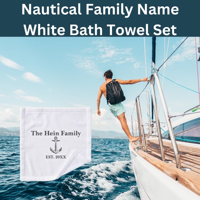 Conjunto De Toalhas Branco do Nome da Família Náutica (Monogrammed Nautical Bathroom Towel Set  )