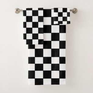 Conjunto De Toalhas Branco e Preto Verificados