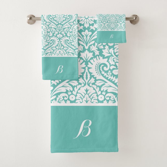 Conjunto De Toalhas Branco e turquesa (Insitu)