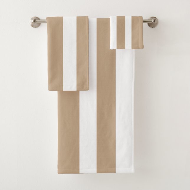 Conjunto De Toalhas Branco + Listras Marrom Claro (Insitu)