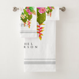 Conjunto De Toalhas Branco Monograma de Jardim Tropical