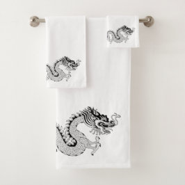 Conjunto De Toalhas Branco Negro Dragão Chinês