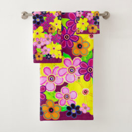 Conjunto De Toalhas Bright Abstrato Flower Art