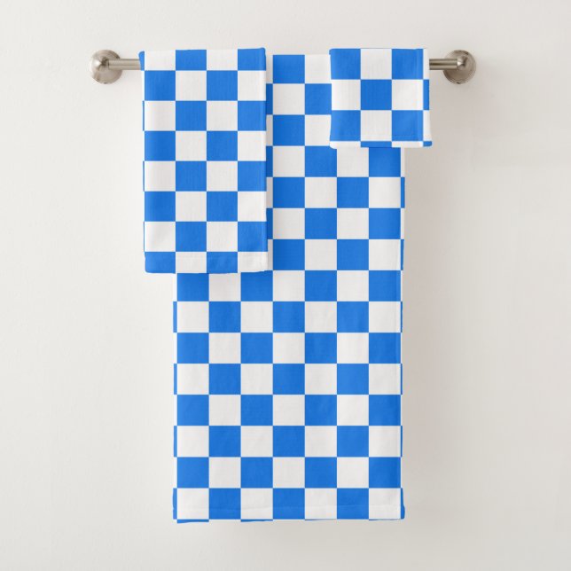 Conjunto De Toalhas Bright Blue and White Checkers (Insitu)
