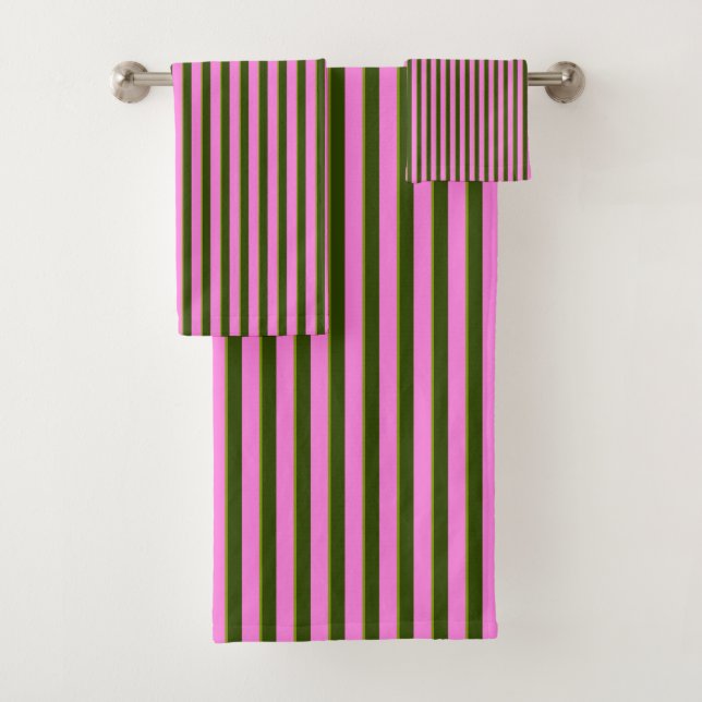 Conjunto De Toalhas Bright Pink and Green Retro Stripe Modern (Insitu)