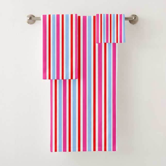 Conjunto De Toalhas Bright Red and Blue Candy Stripes (Insitu)