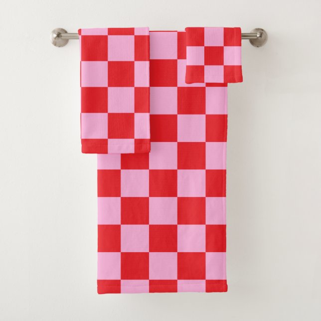 Conjunto De Toalhas Bright Red and Light Pink Checkered (Insitu)