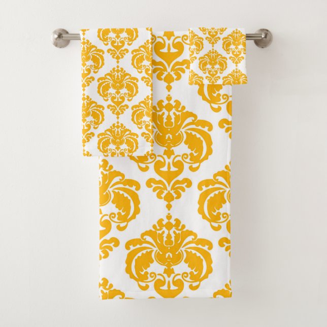 Conjunto De Toalhas Brilhante Amarelo Amarelo Branco Glam Damask (Insitu)