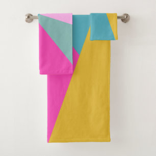 Conjunto De Toalhas Brilhante Geométrico Forma Amarelo Rosa Quente