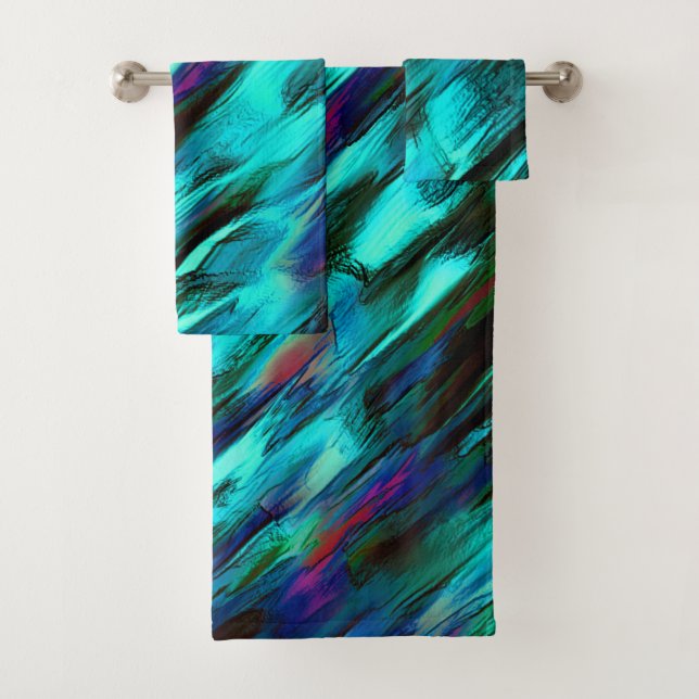 Conjunto De Toalhas Brilhante manchado de ciano a azul e manchas verme (Insitu)