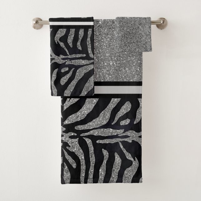 Conjunto De Toalhas Brilhante Prata Chic com Zebra Preta / Chic (Insitu)