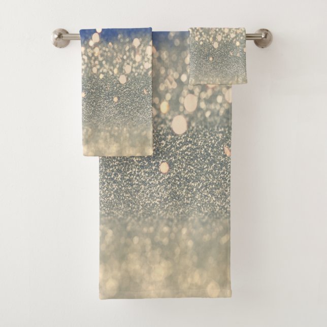 Conjunto De Toalhas Brilho Azul Dourado Moderno Bokeh (Insitu)