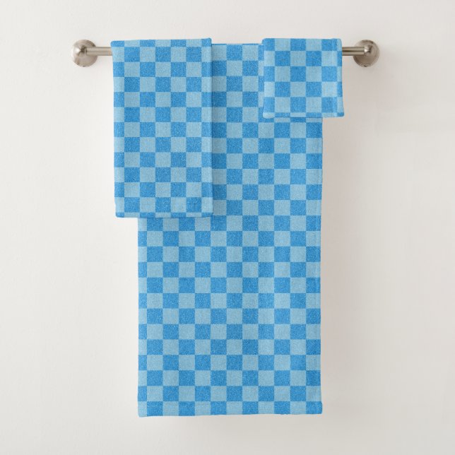 Conjunto De Toalhas Brilho Azul Xadrez (Insitu)