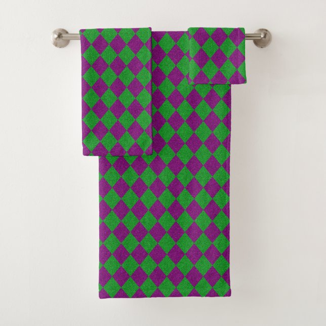 Conjunto De Toalhas Brilho de Diamante Roxo e Verde (Insitu)