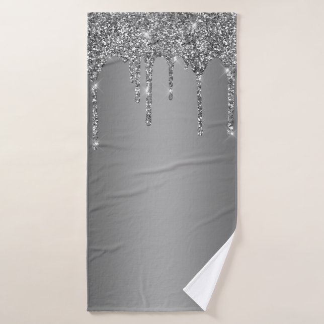 Conjunto De Toalhas Brilho Prateado Brilha Gotas Chic (Toalha de Banho)