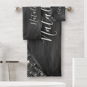 Conjunto De Toalhas Brilho Preto Metálico Personalizado