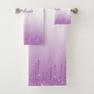 Conjunto De Toalhas brilho roxo do monograma moderno