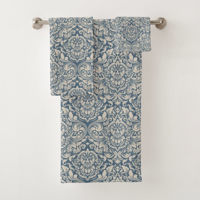 Conjunto De Toalhas Brincadeira Azul Elegante Barroca Brocade em Branc (Insitu)