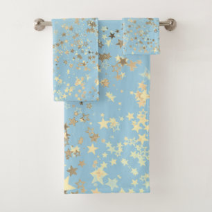 Conjunto De Toalhas Brincadeiras, Douradas Estrelas no Azul