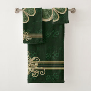 Conjunto De Toalhas Brooch Dourado e verde legante