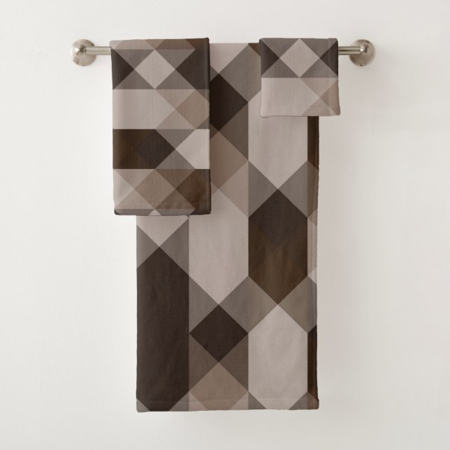 Conjunto De Toalhas brown and tan geometric (Insitu)
