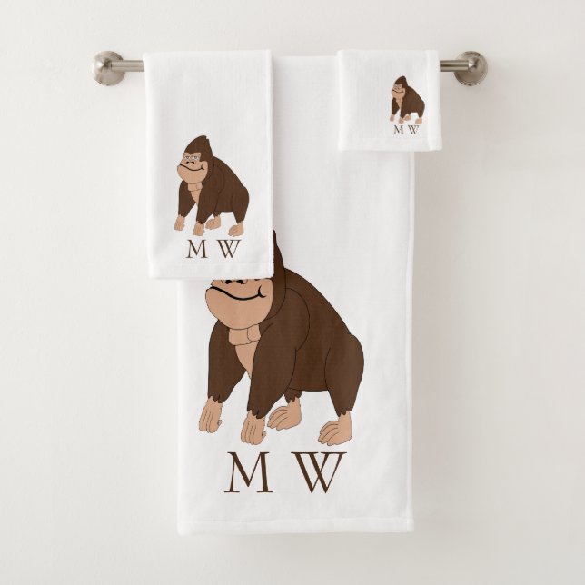 Conjunto De Toalhas Brown Gorilla Design Monogrammed (Insitu)