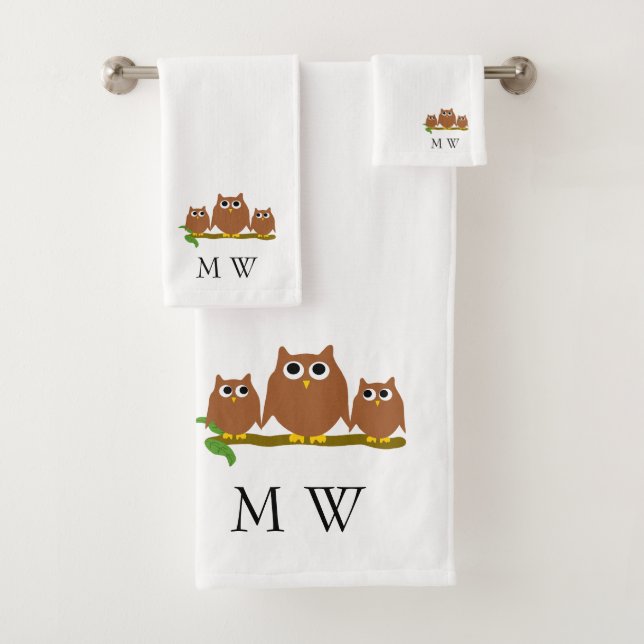 Conjunto De Toalhas Brown Owls Design Monogrammed (Insitu)