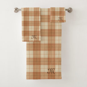 Conjunto De Toalhas Brown Tartan Personalizado Monograma Oferta Elegan