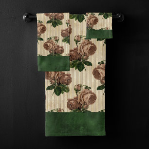 Conjunto De Toalhas Bruxa Rosa Floral Creme rosa e verde