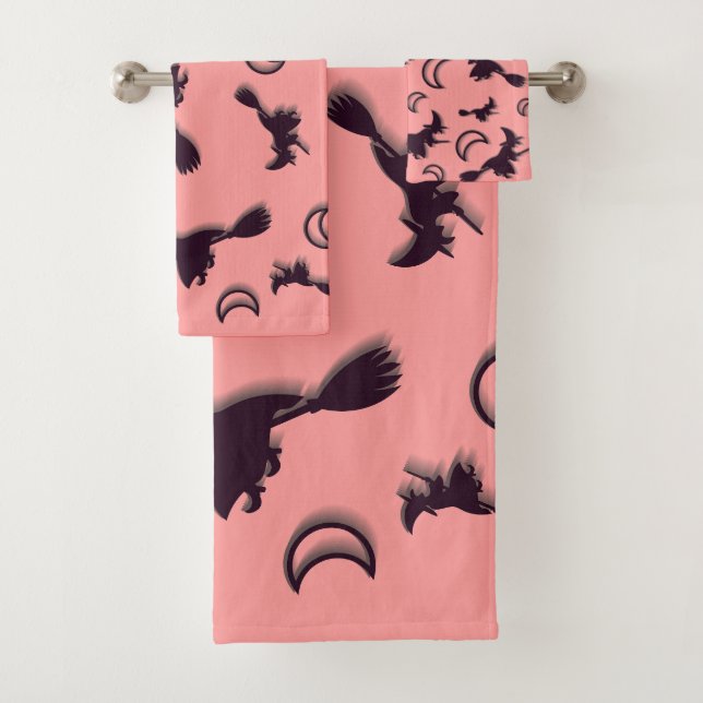 Conjunto De Toalhas Bruxa voadora entre meia lua na noite de Halloween (Insitu)