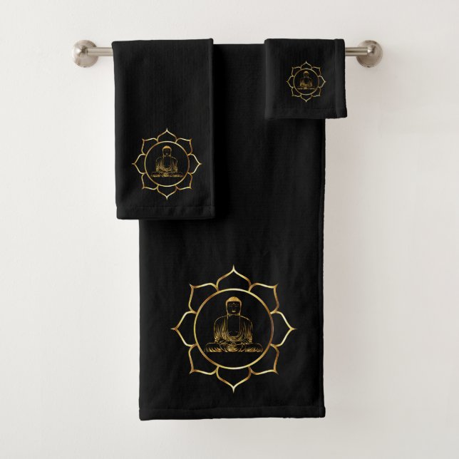Conjunto De Toalhas Buda fazendo yoga meditando espiritual (preto) (Insitu)