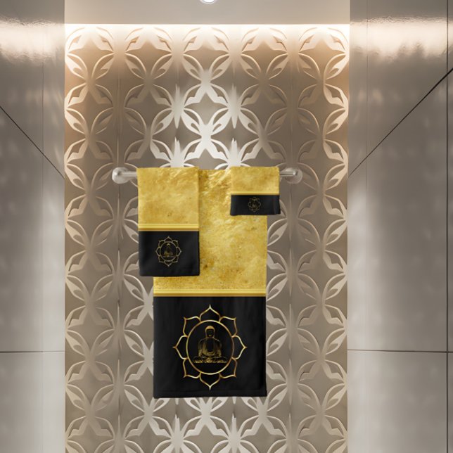 Conjunto De Toalhas Buda meditando ioga folha de ouro espiritual (Criador carregado)