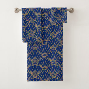 Conjunto De Toalhas Bue e Dourado Art Deco Flower Motif
