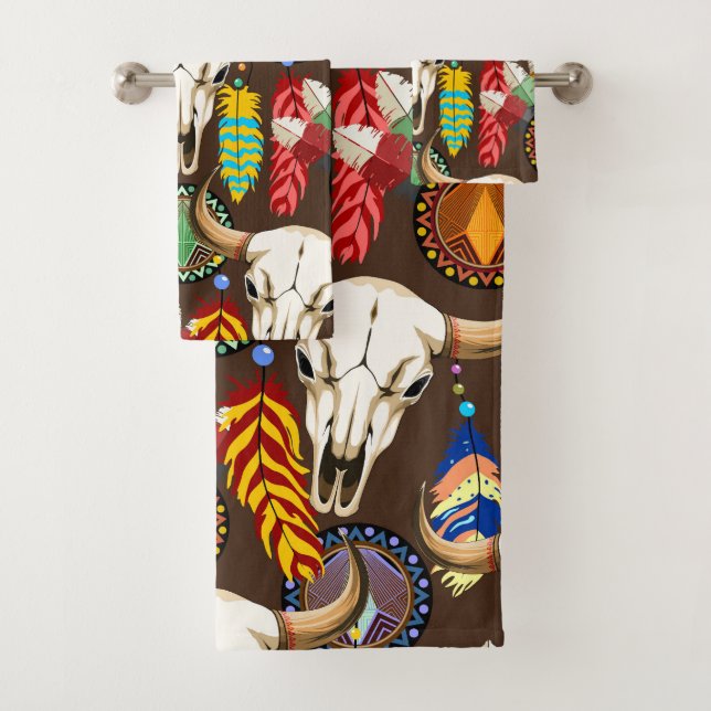 Conjunto De Toalhas Buffalo Skull Native American Emblem (Insitu)