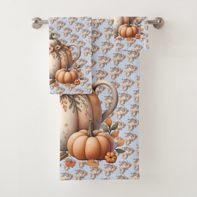Conjunto De Toalhas Bule de abóbora com ilustração de outono (Insitu)
