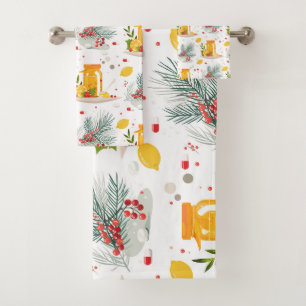 Conjunto De Toalhas Bule, limão, xícara de chá e flor