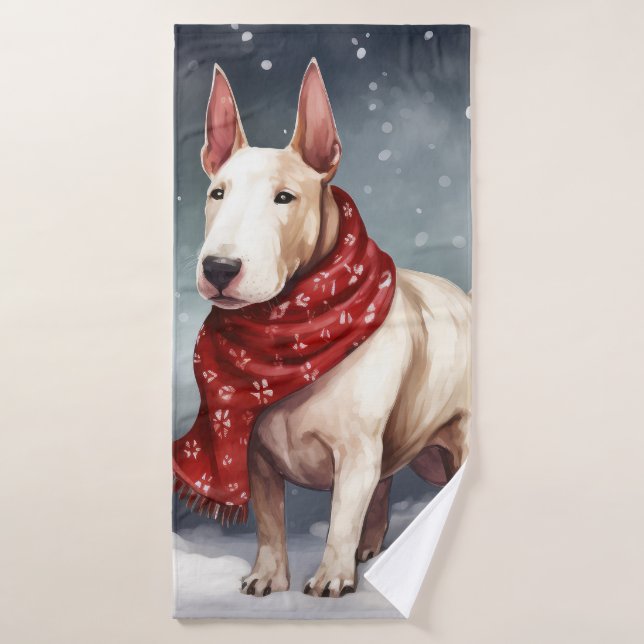 Conjunto De Toalhas Bull Terrier Dog no Natal da Neve (Toalha de Banho)