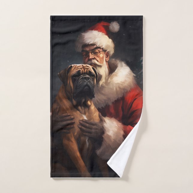 Conjunto De Toalhas Bullmastiff Com Papai Noel Natal Festivo (Toalha de mão)