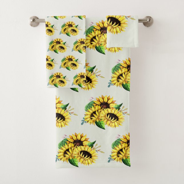 Conjunto De Toalhas Buquê Amarelo de Girassol em Aquarela (Insitu)