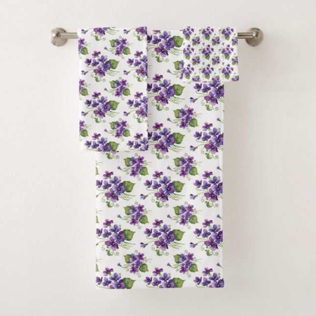 Conjunto De Toalhas Buquê de Flores Violeta Aquarela (Insitu)