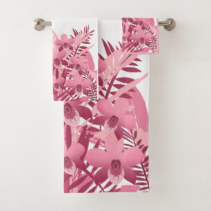 Conjunto De Toalhas Buquê de plantas tropicais rosa